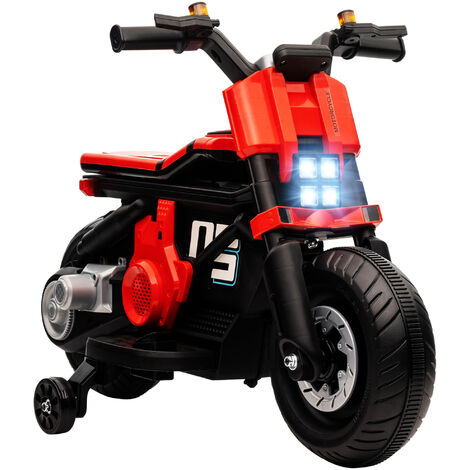 HOMCOM moto eléctrica infantil batería 6v con faros música bocina celocidad 3 km/h avance retroceso ruedas auxiliares para niños 3-5 años 86x44x58 cm