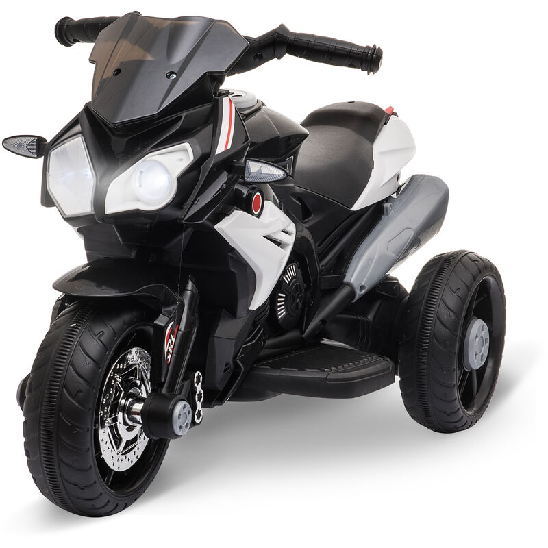 

Homcom - Moto Eléctrica Infantil con 3 Ruedas Trimoto para Niños +3 Años con Batería 6V Recargable Funciones de Música Bocina Faros 86x42x52 cm Negro