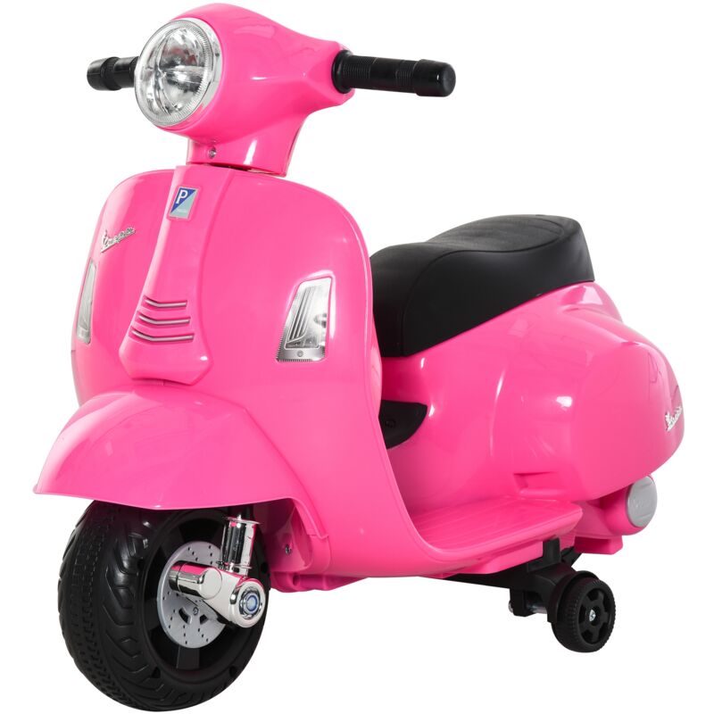 

Homcom - Moto Eléctrica Vespa para Niños 18-36 Meses con Faro Bocina y 4 Ruedas Motocicleta Infantil con Licencia 66,5x38x52 cm Rosa - Rosa