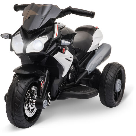 HOMCOM Moto Elettrica Bambini 3-5 Anni con Luci Musica Batteria 6V Nera e Bianca