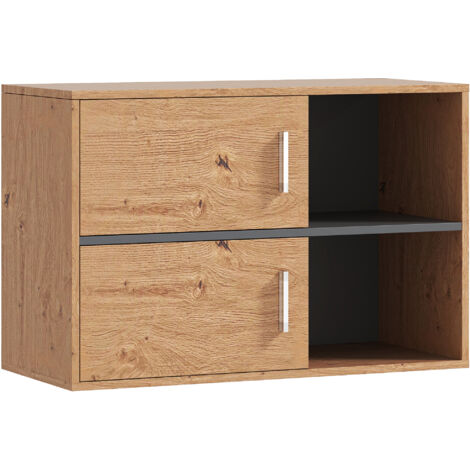 HOMCOM mueble auxiliar de baño armario de baño de pared con compartimentos abiertos y 2 puertas mueble de baño moderno 80x35x57,5 cm natural