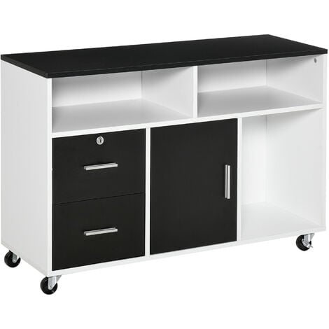 main image of "HOMCOM Mueble auxiliar de Oficina con Armario Cajones estantes multiusos 100x35x65 cm - Negro"
