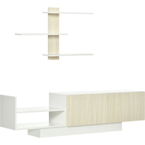 HOMCOM mueble de salón para TV conjunto mueble de TV con mesa para televisor 150x31,5x40 cm y estante de pared 95,5x16x60 cm estilo moderno natural