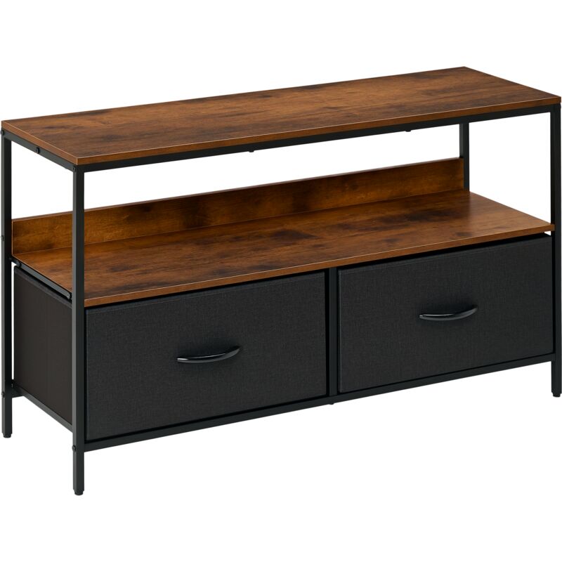 

Mueble de TV de hasta 47' Mesa de TV Industrial con Estante y 2 Cajones de Tela Plegables para Salón Dormitorio 98x29x56 cm Marrón Rústico y Negro