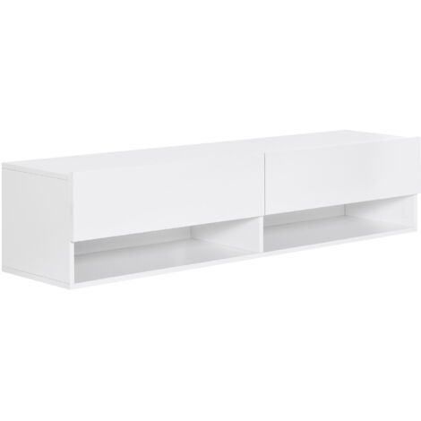 HOMCOM mueble de TV de pared con 2 compartimentos y 2 armarios con puertas abatibles mueble para televisión de 60 pulgadas 140x32x31 cm blanco