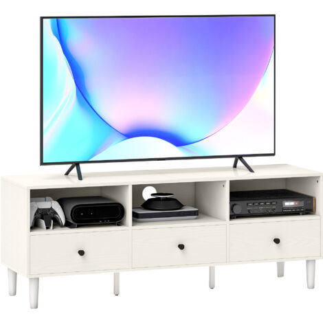 HOMCOM mueble de TV moderno mueble de TV para salón con 3 compartimentos abiertos y 3 cajones para televisión de 45/55/65 pulgadas 120x34x45 cm blanco