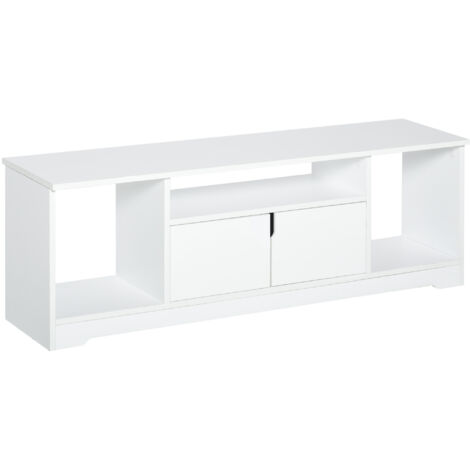 HOMCOM Mueble de TV para Televisor de hasta 42" Mesa para TV de Salón Moderna con Armario de Doble Puerta y 3 Compartimentos Abiertos 120x30x41cm Blanco