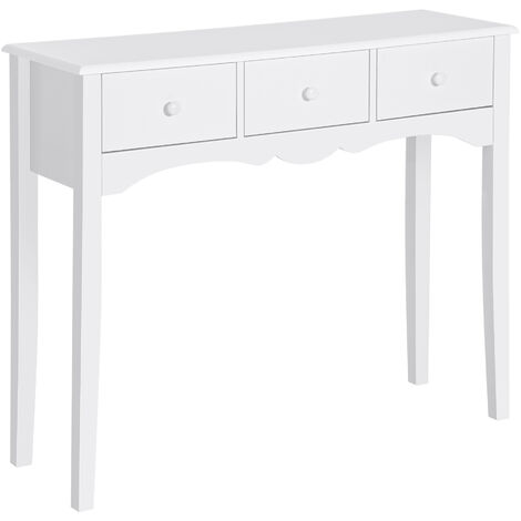 HOMCOM Mueble Mesa Recibidor Entrada Tocador Consola con 3 Cajones 100x32x85cm Blanco