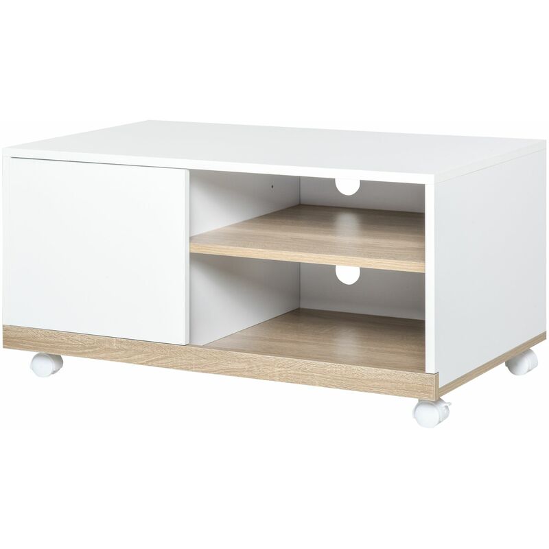 

Mueble para TV Televisión Salón con Ruedas Estante Ajustable y Armario Madera - Blanco