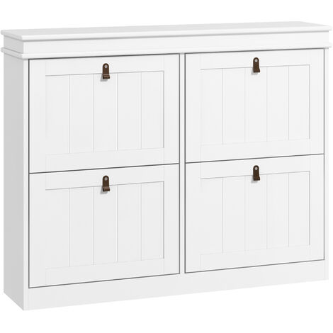 HOMCOM mueble zapatero blanco con 4 puertas abatibles y estantes ajustables para 20 pares de zapatos antivuelco para recibidor pasillo 105x24x82,5 cm