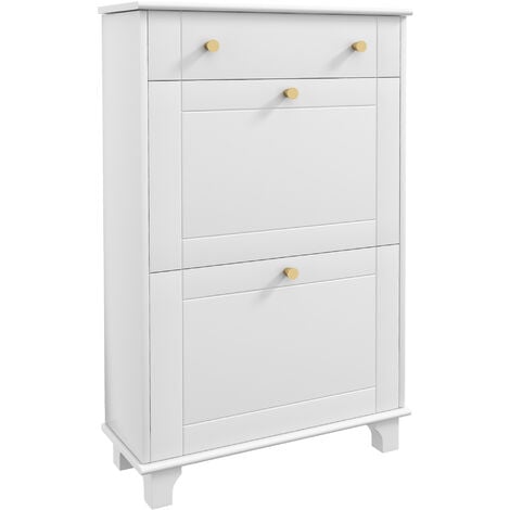 HOMCOM mueble zapatero blanco zapatero estrecho con 2 puertas abatibles y 1 cajón para 8 pares de zapatos para entrada pasillo 60x23,5x98,5 cm