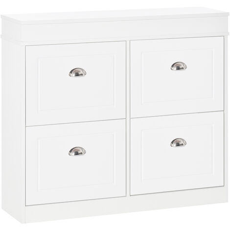 main image of "HOMCOM Mueble Zapatero de 4 Puertas Zapatero Estrecho con Estantes Ajustables y Extraíbles Capacidad de 16 Pares para Pasillo Entrada 98x24x83 cm Blanco - Blanco"