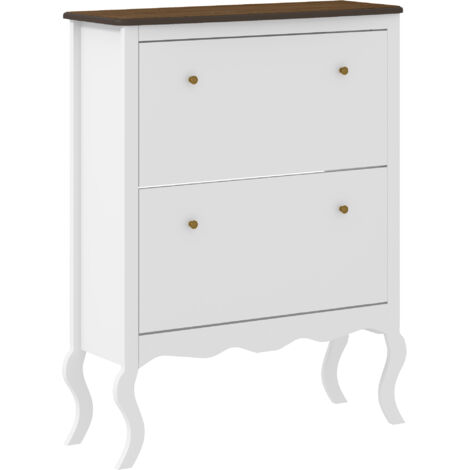 HOMCOM mueble zapatero estilo francés con 2 cajones abatibles estantes ajustables para 16 pares de zapatos para pasillo 84x29x109 cm blanco