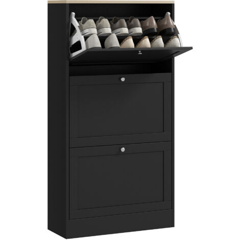 HOMCOM mueble zapatero moderno armario zapatero con 3 cajones abatibles y estantes ajustables para 18 pares de zapatos 60x23,5x115 cm negro