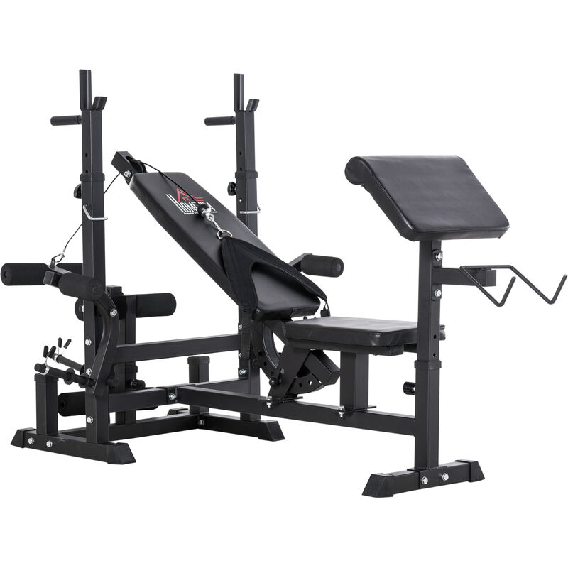 Homcom - Multi-Exercise Full-Body Weight Bench With Bench Press & Leg Extension - Black