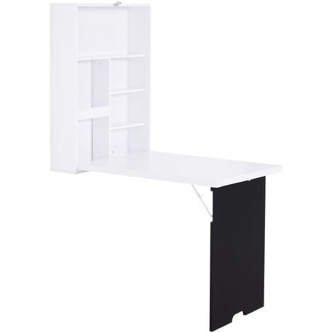HOMCOM Multi-Functional Folding Wall-Mounted Drop-Leaf Table w/Chalkboard Shelf