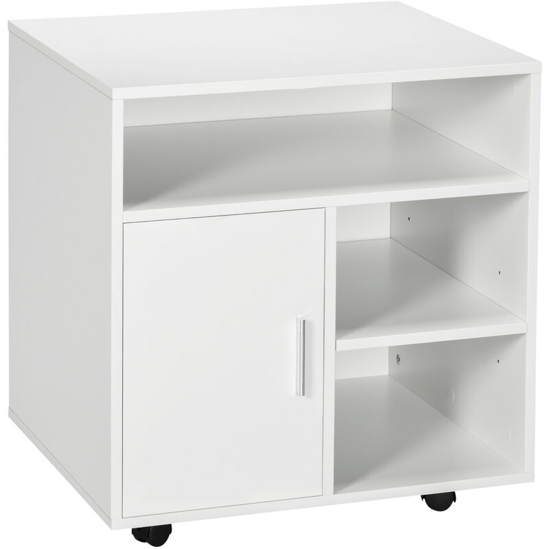 Multi-Storage Printer Unit Office Organisation w/ 5 Compartments White - White - Homcom