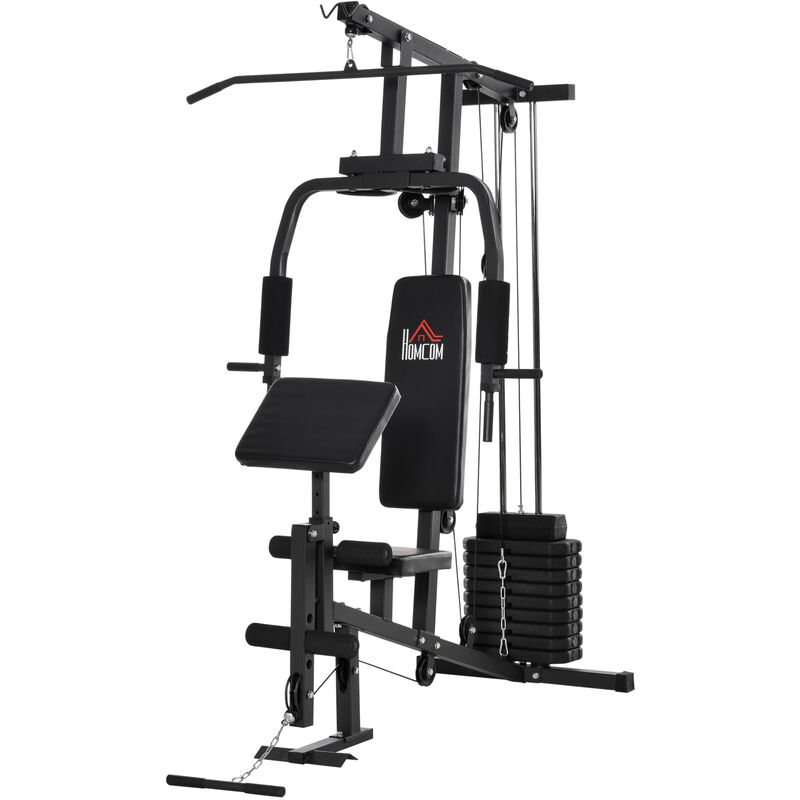 

Multiestación Máquina de Musculación con Estribo para Piernas Poleas y Placas de Peso de 45 kg para Entrenamiento en Hogar Gimnasio 148x108x207 cm