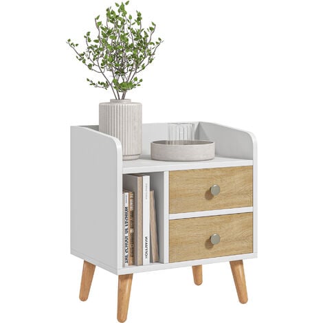 HOMCOM® Nachttisch mit 2 Schublade Erhöhter Nachtschrank Schlafzimmer Massivholz Beinen