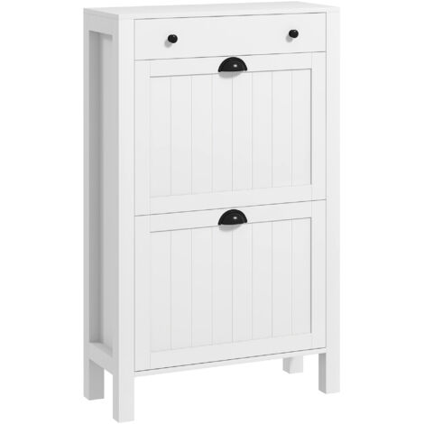 HOMCOM Narrow Shoe Cabinet with 2 Flip Drawers and Top Drawer, White