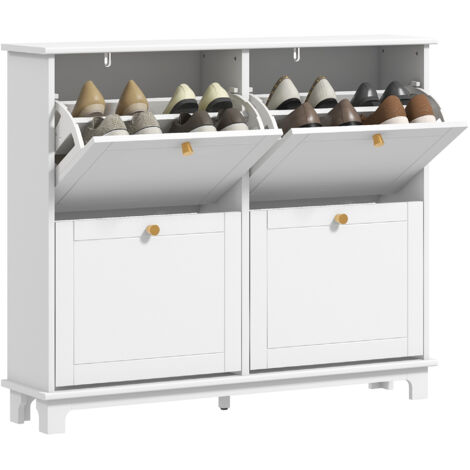 HOMCOM Narrow Shoe Cabinet with 4 Flip Drawers Adjustable Shelves, White