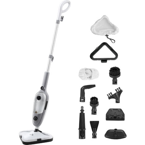 HOMCOM Nettoyeur vapeur - balai vapeur - balai nettoyeur vapeur - 1300 W, jet vapeur 95-105°C, réservoir 450 ml - 11 accessoires inclus - gris