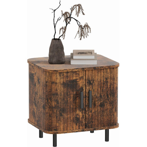 HOMCOM Nightstand with Sliding Doors and Metal Legs Rustic Brown