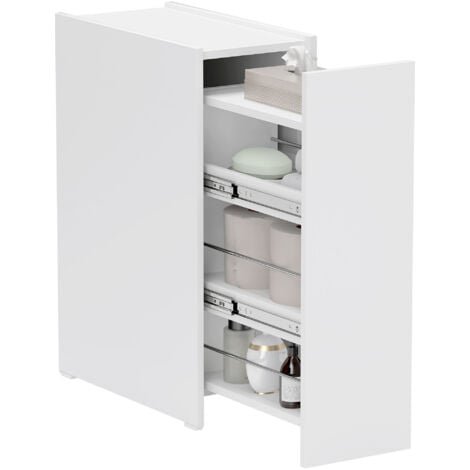 HOMCOM Nischenschrank Badezimmerschrank schmal, Toilettenschrank mit Rad, Schublade inkl. 4 tiefe Fächer, Beistellschrank Badschrank für kleine Räume, Wohnzimmer, Badezimmer, 47 x 25 x 66,5 cm Weiß