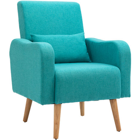 HOMCOM Nordic Armchair Sofa Chair Solid Wood Living Room Linen