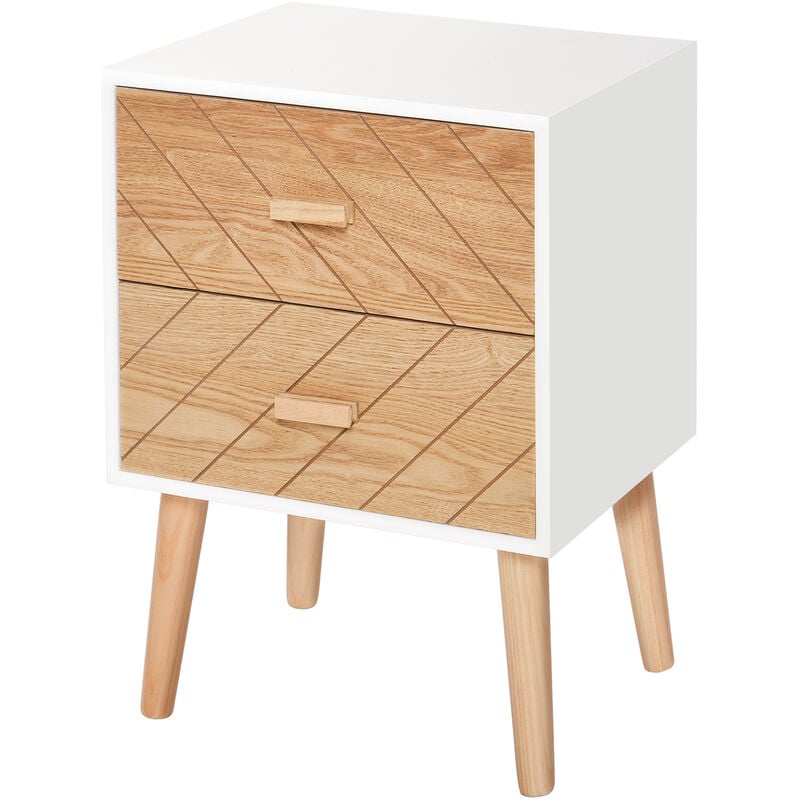 Nordic Style 2 Drawers Side Cabinet Wooden Bedside Scandinavian - Homcom