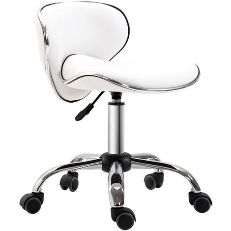 HOMCOM Office Chair Beauty Salon Rolling Technician Stool Chair White