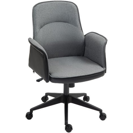 HOMCOM Office Chair, Linen Desk Chair with Adjustable Height Grey