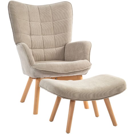 HOMCOM Ohrensessel mit Hocker Sessel Loungesessel mit Cord-Optik, Modern Relaxsessel, Armlehnensessel Lesesessel für Wohnzimmer, Schlafzimmer, Hellbraun