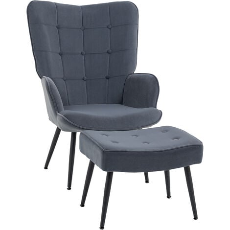 HOMCOM Ohrensessel mit Hocker Sessel Loungesessel mit Samtoptik, Modern Relaxsessel, Polstersessel Lesesessel für Wohnzimmer, Schlafzimmer, Dunkelgrau