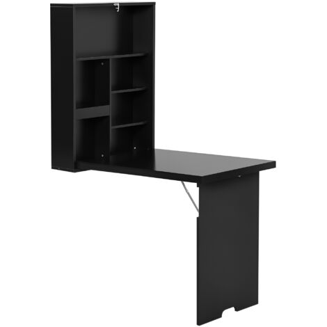main image of "HOMCOM On-Wall Folding Drop-Leaf Table w/Chalkboard Shelves Home Storage"