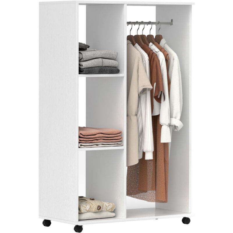 HOMCOM Open Wardrobe with Hanging Rail and Storage Shelves White - UK02 ...