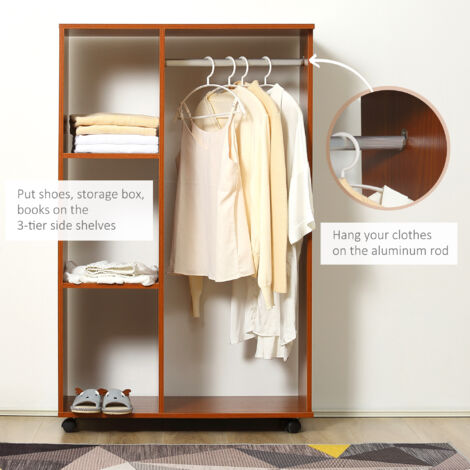 Homcom Open Wardrobe With Hanging Rail And Storage Shelves