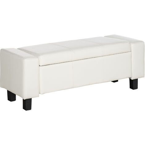 main image of "Homcom Ottoman Storage Chest Faux Leather Stool Bench Seat Bedding Blanket Box Home Furniture (White)"
