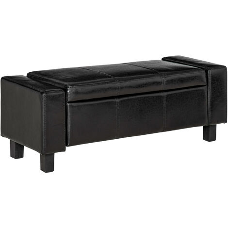 main image of "HOMCOM Ottoman Storage Chest Faux Leather Stool Bench Seat Bedding Box - Black"