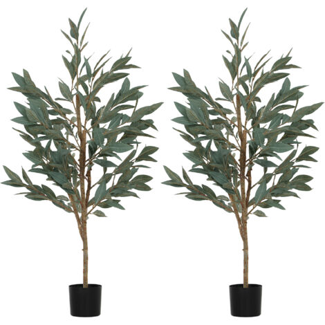 HOMCOM pack de 2 árboles artificiales de laurel 150 cm plantas artificiales decorativas grandes para hogar oficina dormitorio verde