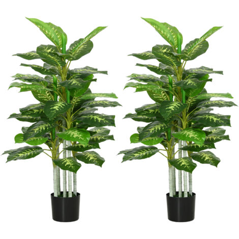 HOMCOM pack de 2 árboles artificiales de perenne 120 cm plantas artificiales decorativas grande para hogar oficina dormitorio verde