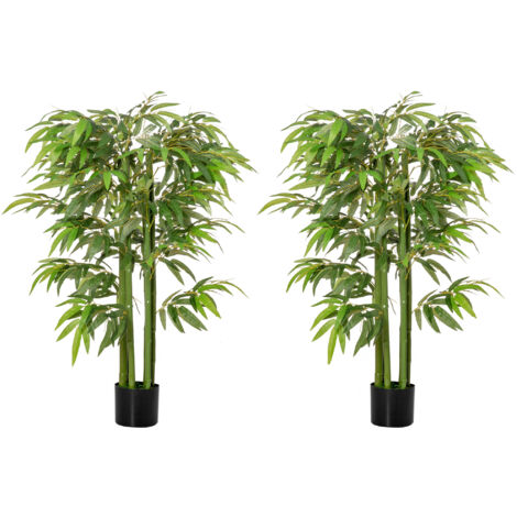 HOMCOM pack de 2 bambú artificiales 140 cm plantas artificiales con 780 hojas maceta decoración para interior hogar oficina verde