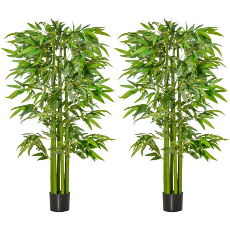HOMCOM pack de 2 bambú artificiales 160 cm plantas artificiales con 975 hojas y maceta plantas artificiales decorativas para interior oficina verde