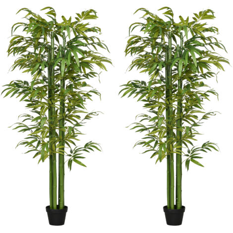 HOMCOM pack de 2 bambú artificiales en maceta 180 cm plantas artificiales para interiores para decoración de salón oficina hogar verde