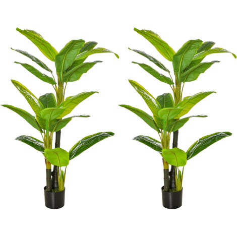 HOMCOM pack de 2 bananeras artificiales 150 cm plataneras artificiales con maceta y 18 hojas para decoración de interior hogar salón oficina verde