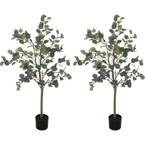 HOMCOM pack de 2 eucaliptos artificiales 120 cm plantas artificiales decorativas grande con 230 hojas para hogar verde