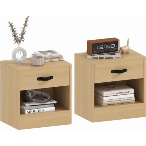 HOMCOM pack de 2 mesitas de noche mesillas de noche dormitorio con cajón y compartimento abierto para salón 39x28x41 cm natural