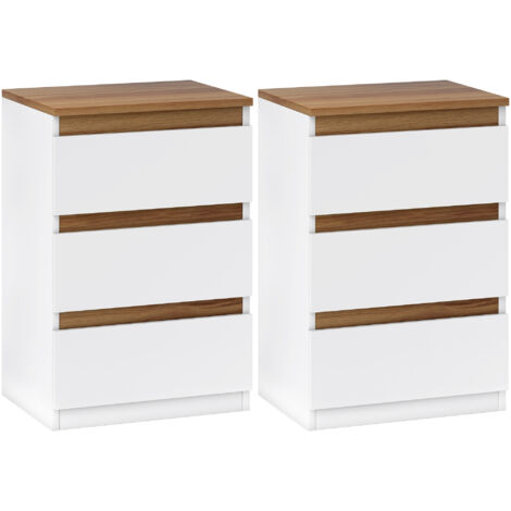 HOMCOM pack de 2 mesitas de noche mesillas de noche dormitorio estrechas con 3 cajones estilo moderno 40x30x59,5 cm blanco