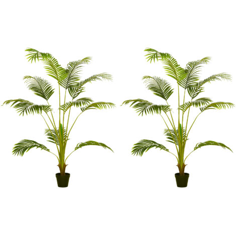HOMCOM pack de 2 palmeras arecas artificiales 170 cm plantas artificiales con maceta y 11 hojas decoración para interior salón oficina verde