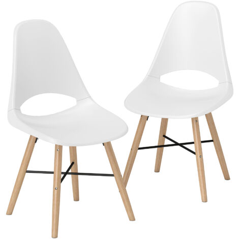 HOMCOM pack de 2 sillas de comedor de plástico sillas de cocina modernas con respaldo curvado y patas de madera de caucho blanco
